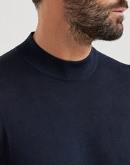 Lightweight Silk And Cotton Knit T-shirt With Mock Neck