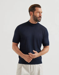 Lightweight Silk And Cotton Knit T-shirt With Mock Neck