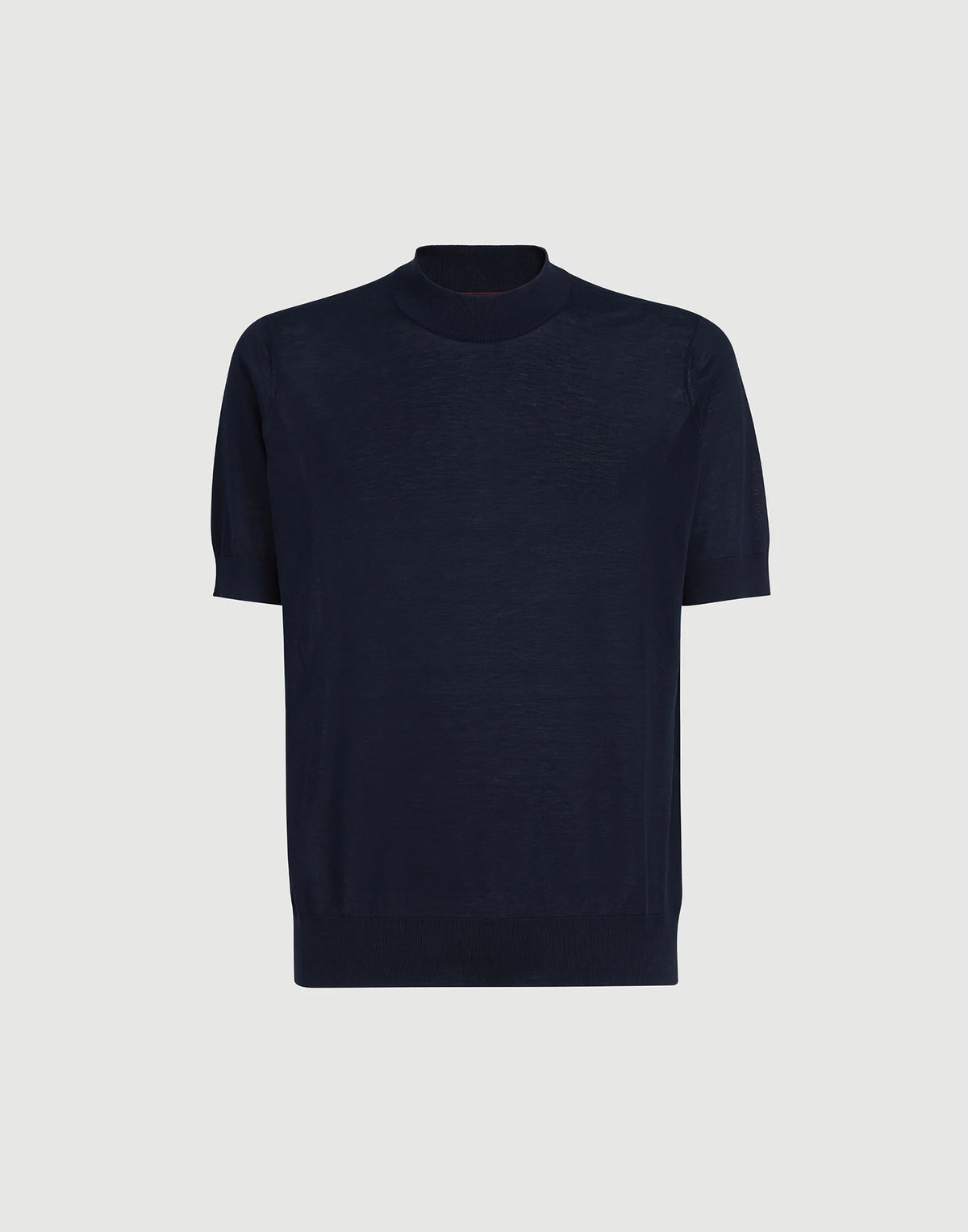 Lightweight Silk And Cotton Knit T-shirt With Mock Neck