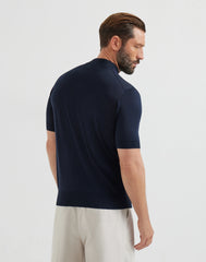 Lightweight Silk And Cotton Knit T-shirt With Mock Neck