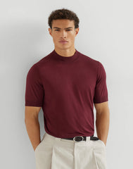 Lightweight Silk And Cotton Knit T-shirt With Mock Neck