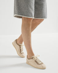 Calfskin And Suede Sneakers With Slim Outsole