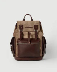Burnished Calfskin And Chevron-effect Techno Fabric City Backpack