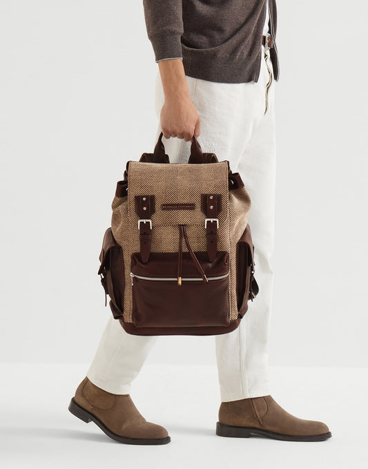Burnished Calfskin And Chevron-effect Techno Fabric City Backpack