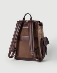 Burnished Calfskin And Chevron-effect Techno Fabric City Backpack