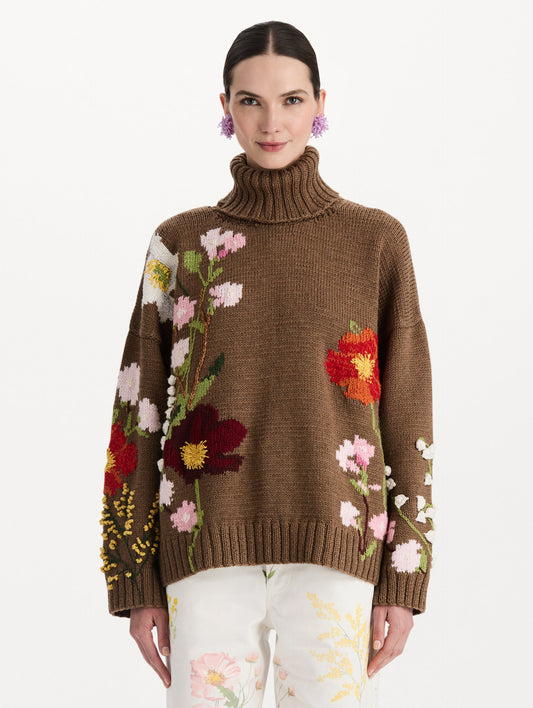 Mixed Botanical Embroidered Oversized Pullover
