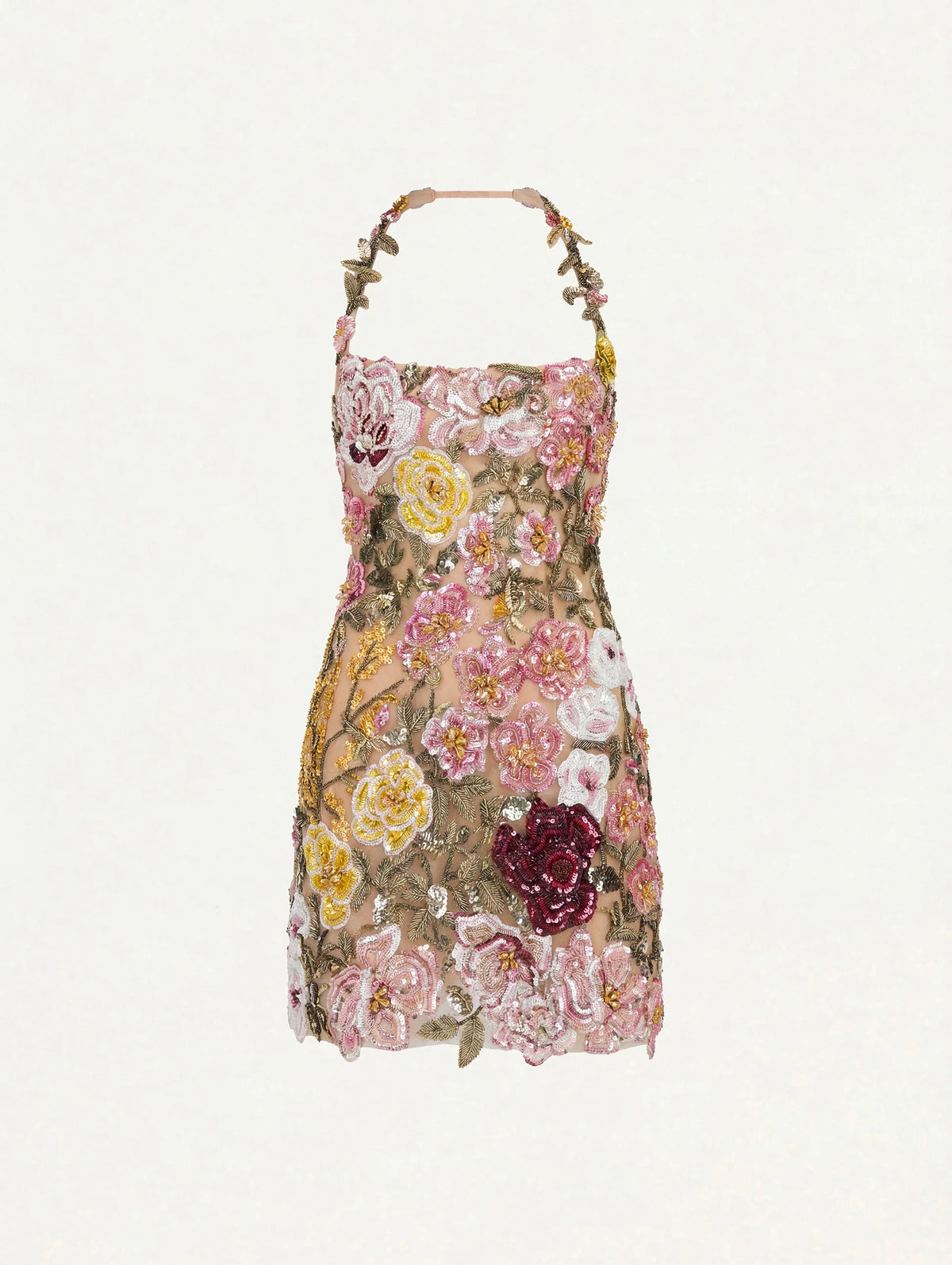Beaded Mixed Botanical Embroidered Cocktail Dress