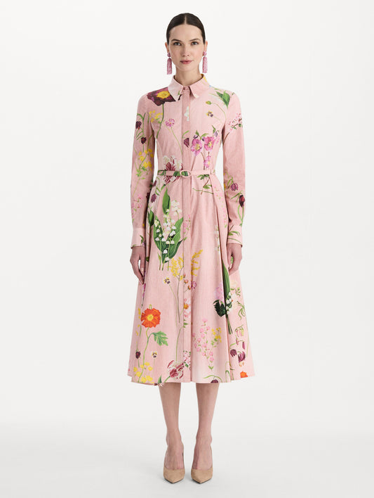 Mixed Botanical Cotton Poplin Collared Dress