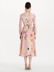 Mixed Botanical Cotton Poplin Collared Dress
