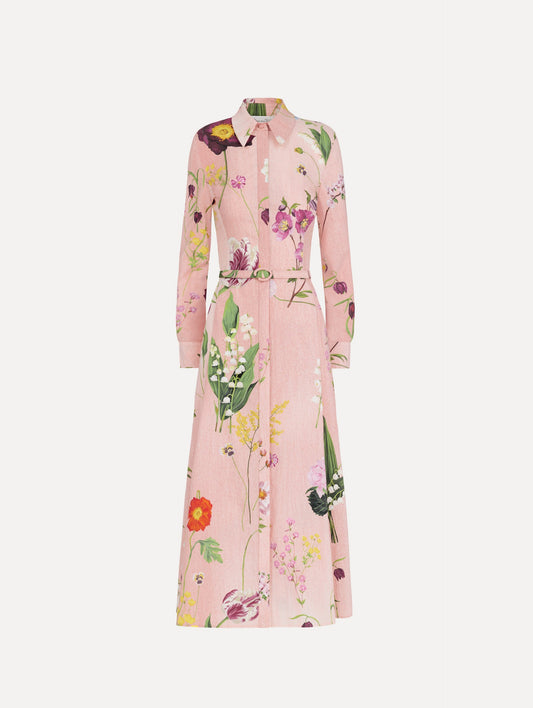 Mixed Botanical Cotton Poplin Collared Dress
