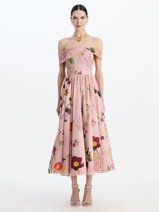 Mixed Botanical Off-shoulder Dress