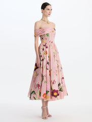 Mixed Botanical Off-shoulder Dress