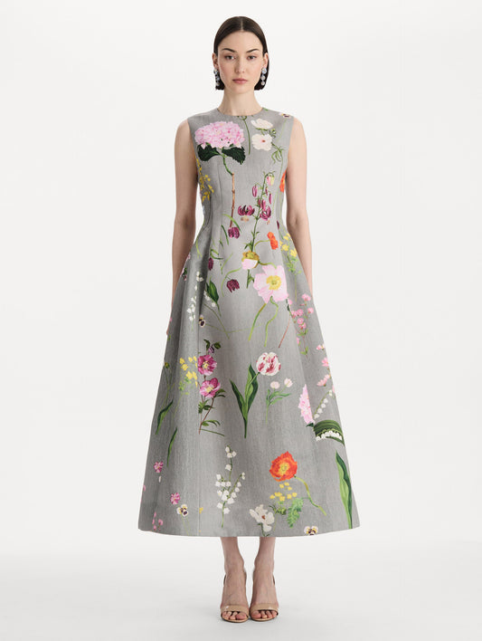 Mixed Botanical Faille Cocktail Dress