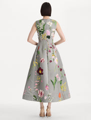 Mixed Botanical Faille Cocktail Dress