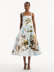 Dominican Landscape Cotton Poplin Sleeveless Dress