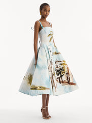 Dominican Landscape Cotton Poplin Sleeveless Dress