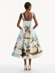Dominican Landscape Cotton Poplin Sleeveless Dress