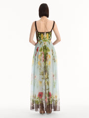 Dominican Mixed-Floral Silk Chiffon Gown