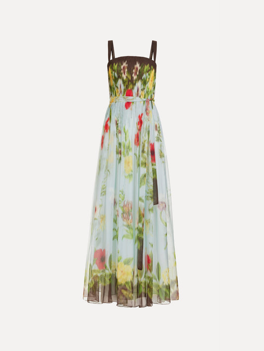 Dominican Mixed-Floral Silk Chiffon Gown