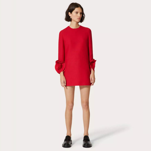 Crepe Couture Short Dress Red