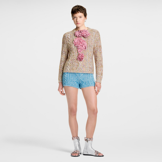 Knitted Flower-Front Jumper