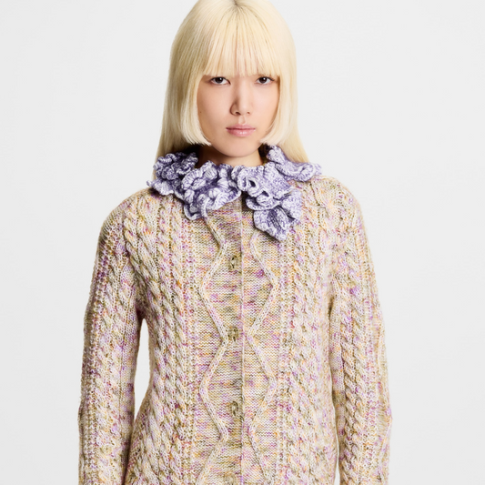 Knitted Flower Collar Cardigan