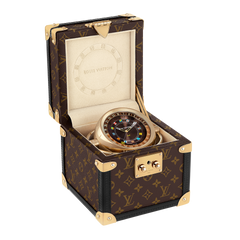 Trunk Table Clock, Quartz, 80mm, Brass, Monogram