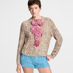 Knitted Flower-Front Jumper