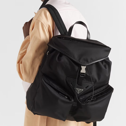 Re-Nylon And Leather Backpack
