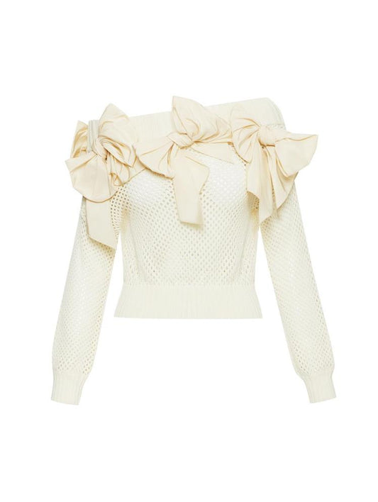 Off Shoulder Faille Bow Pullover