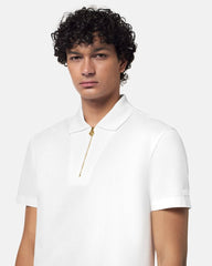 Embroidered Cotton-Piqué Half-Zip Polo
