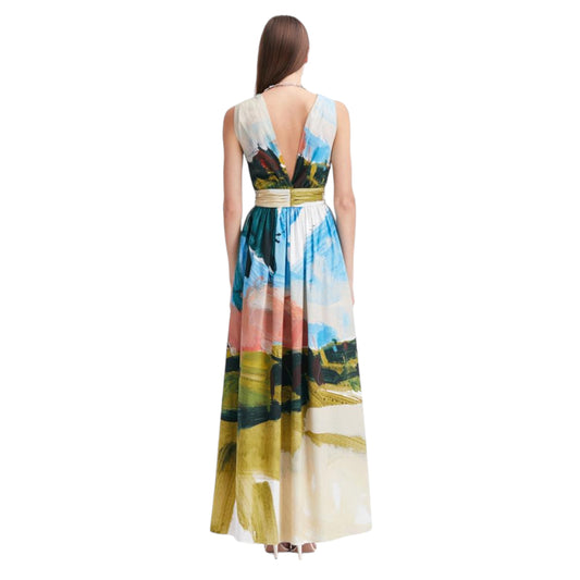 Abstract Landscape Cotton Poplin Maxi Dress