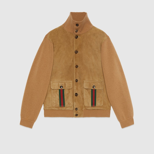 Suede Bomber Jacket With Web
