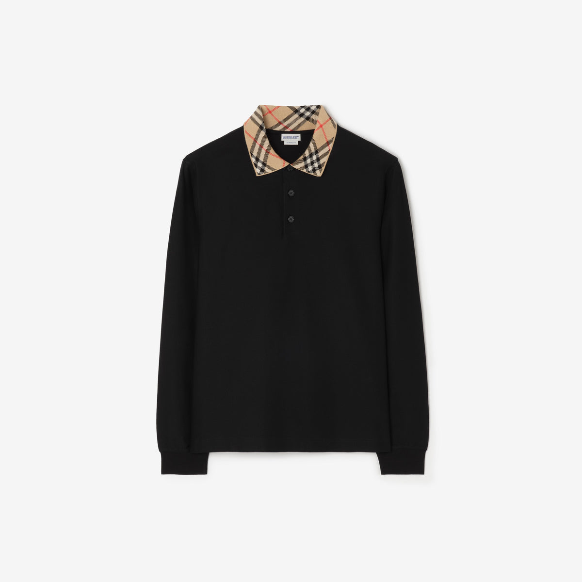 Long-sleeve Check Collar Cotton Polo Shirt