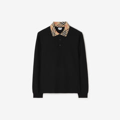 Long-sleeve Check Collar Cotton Polo Shirt