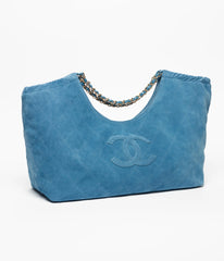 Tote   Suede Calfskin & Gold Metal  Blue