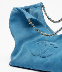 Tote   Suede Calfskin & Gold Metal  Blue