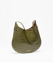 Hobo Handbag   Crocodile Embossed Calfskin & Gold-Tone Metal  Khaki