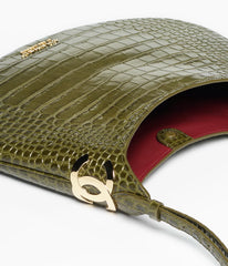 Hobo Handbag   Crocodile Embossed Calfskin & Gold-Tone Metal  Khaki