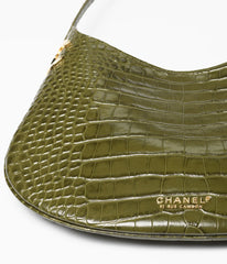 Hobo Handbag   Crocodile Embossed Calfskin & Gold-Tone Metal  Khaki