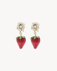 Rhinestone Strawberry Earrings In Resin And Metal