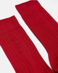 Embroidered Ribbed Cotton Socks