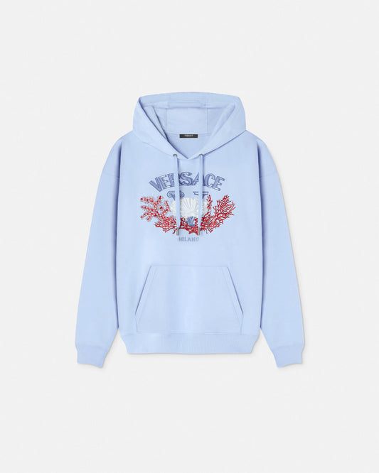 Embroidered University Coral Hoodie