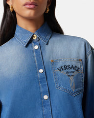 Versace Milano Stamp Crop Denim Shirt