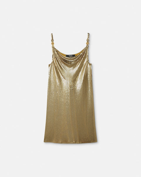 Versace Metal Mesh Slip Mini Dress, female, Gold, 42