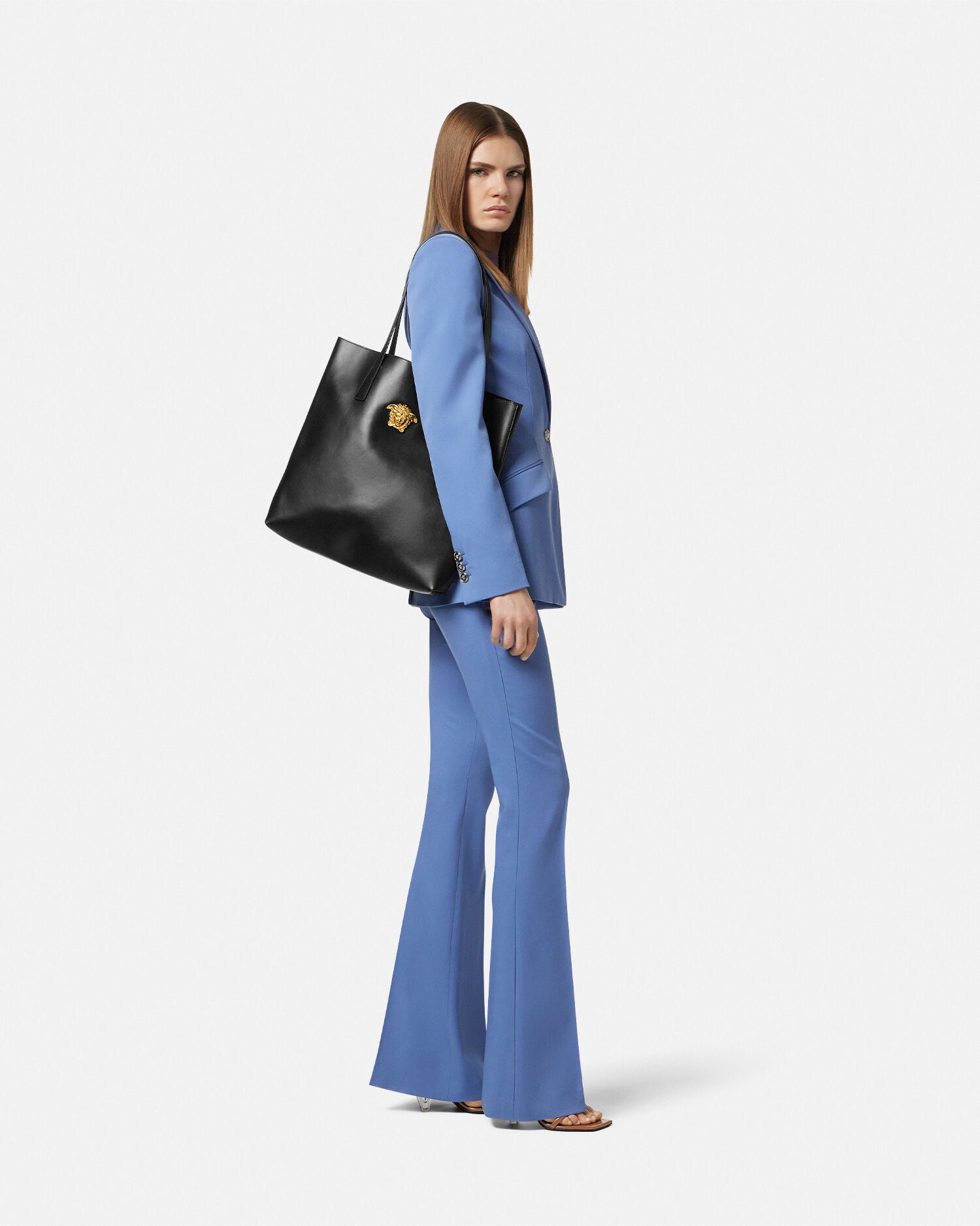 Versace La Medusa Leather Tote Black+Gold