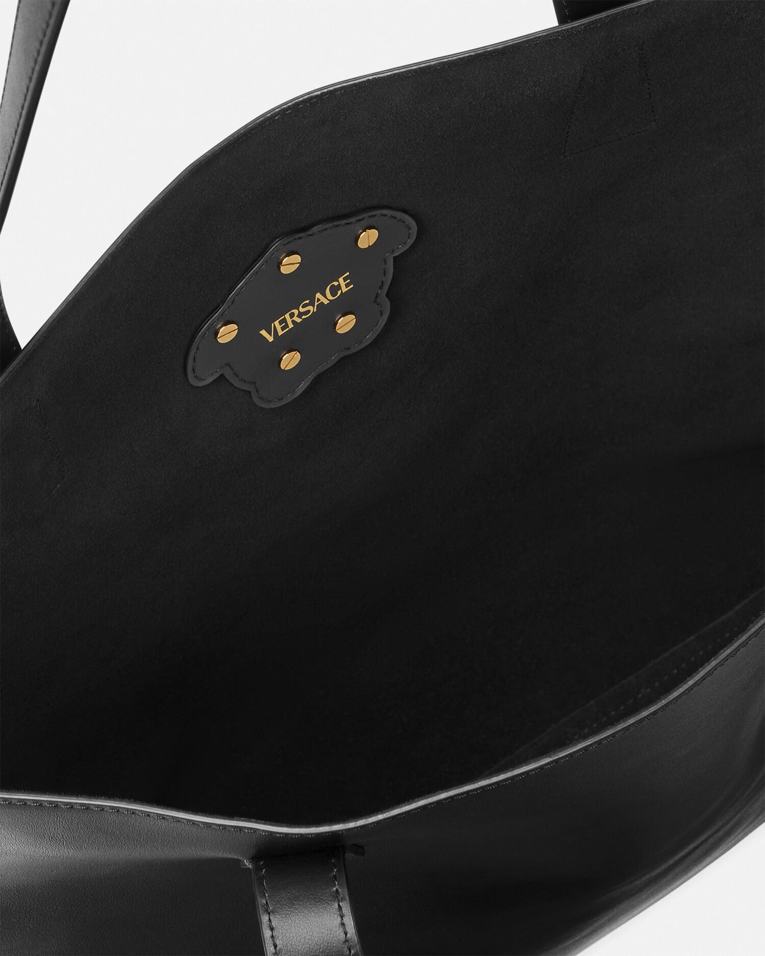 Versace La Medusa Leather Tote Black+Gold