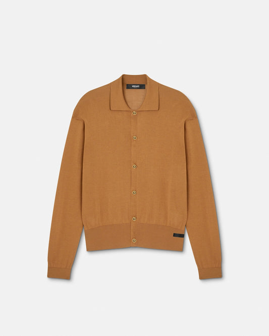 Silk-Cotton Knit Polo Cardigan