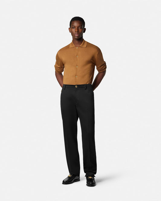 Silk-Cotton Knit Polo Cardigan