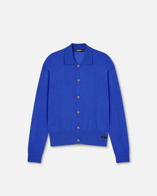 Silk-Cotton Knit Polo Cardigan